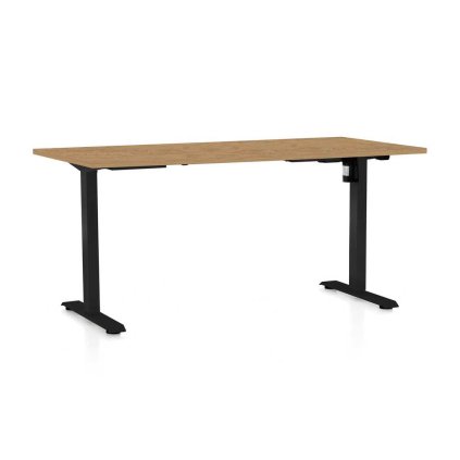 OfficeTech A állítható magasságú asztal, 160 x 80 cm, fekete alap, köves tölgy
