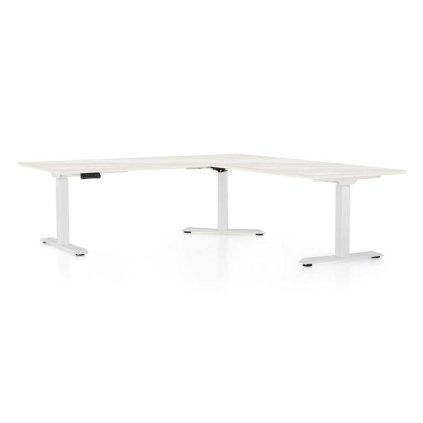 OfficeTech Angle állítható magasságú asztal, 180 x 200 cm, fehér alap, fehér kőris