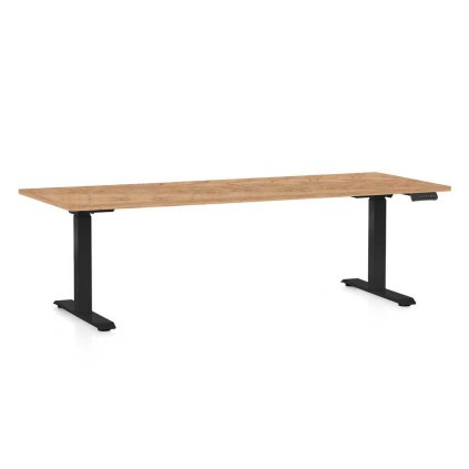OfficeTech D állítható magasságú asztal, 200 x 80 cm, fekete alap, craft tölgy