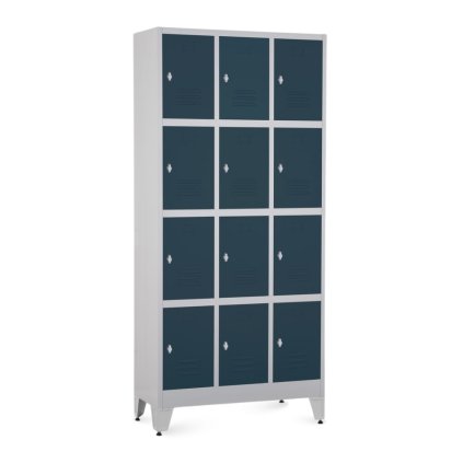 Fém szekrény - 12 doboz, 90 x 40 x 196,5 cm, helyreigazítással, lakathoz zár, antracit - ral 7016