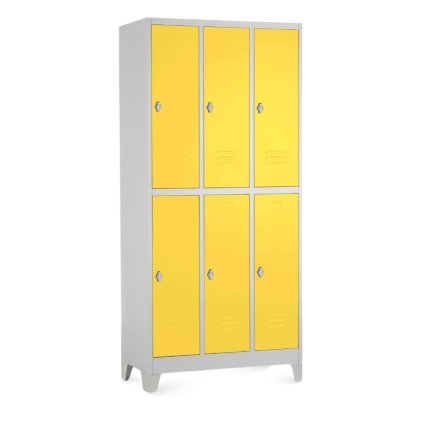 Fém szekrény - 6 doboz, 90 x 45 x 195 cm, fix lábakkal, lakathoz zár, sárga - ral 1023