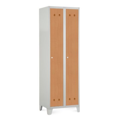 Fém szekrény fa ajtókkal, 60 x 50 x 190 cm, fix lábakkal, hengerzár, bükkfa