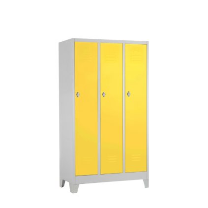 Fém szekrény - 3 rekeszes, 90 x 50 x 160 cm, fix lábakkal, lakathoz zár, sárga - ral 1023