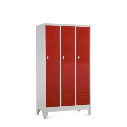 Fém szekrény - 3 rekeszes, 90 x 50 x 161,5 cm, helyreigazítással, lakathoz zár, piros - ral 3000