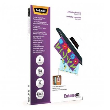 Fellowes lamináló fólia 80 mic A3, öntapadós - 100 db, fényes