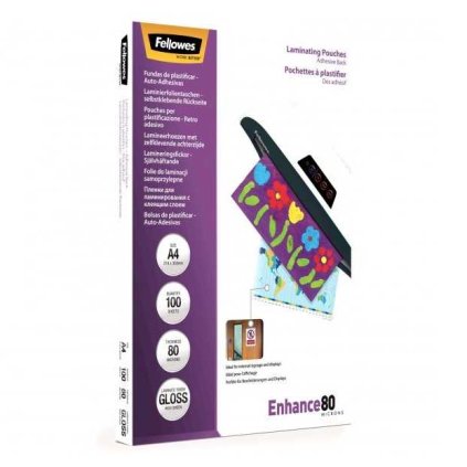Fellowes lamináló fólia 80 mic A4, öntapadós - 100 db, fényes