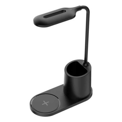 Platinet asztali lámpa 3 W, vezeték nélküli töltés, fekete