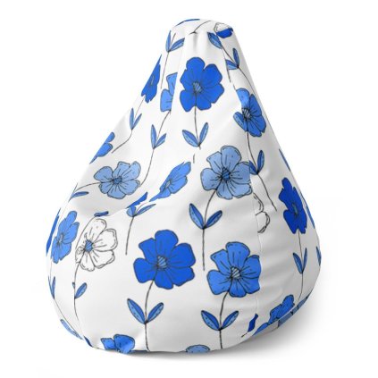 Pear babzsák kék virágok - gyerek, fehér / kék