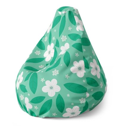 Pear babzsák fehér virágok levelekkel, zöld