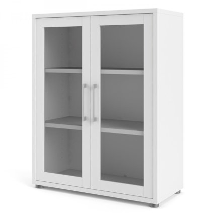 Modulo szekrény 89 x 40 x 113 cm, üveg ajtók, fehér / átlátszó