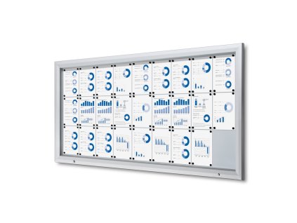 Venkovní uzamykatelná informační vitrína 27 x A4 - plechová záda, protipožární, typ T, hliník