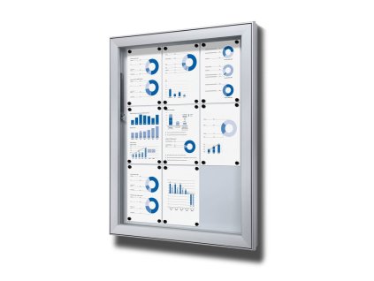 Venkovní uzamykatelná informační vitrína 9 x A4 - plechová záda, typ L, hliník