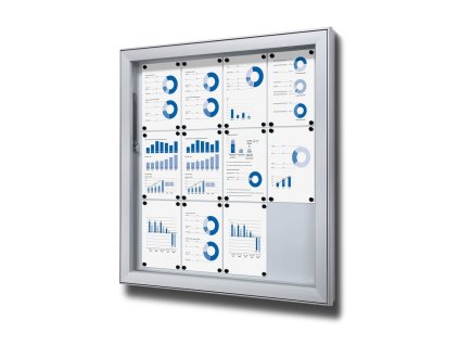 Venkovní uzamykatelná informační vitrína 12 x A4 - plechová záda, typ L, hliník