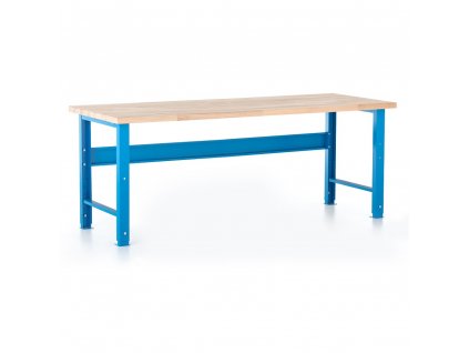 Výškově nastavitelný dílenský stůl s čelní deskou 200 x 80 cm, modrá - ral 5012