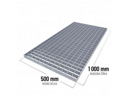 Ocelový podlahový rošt 50 x 100 x 3 cm, stříbrná