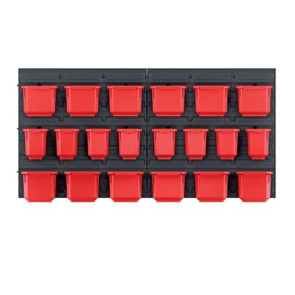 Závěsný panel 80 × 16,5 × 40 cm, 20 boxů na nářadí, černá / červená