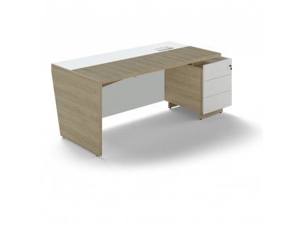 Stůl Trevix 200,5 x 90 cm + pravý kontejner, dub pískový / bílá