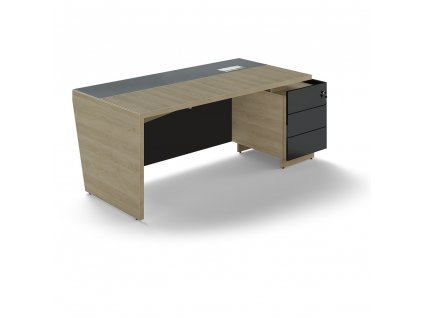 Stůl Trevix 200,5 x 90 cm + pravý kontejner, dub pískový / černá