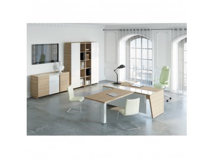 Sestava kancelářského nábytku Trevix 6, dub pískový / bílá