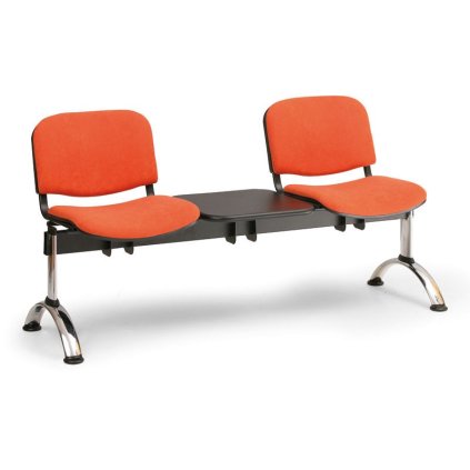 Čalouněná lavice VIVA, 2-sedák + stolek - chromované nohy, oranžová