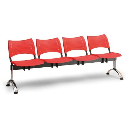 Plastová lavice VISIO, 4-sedák - chromované nohy, šedá