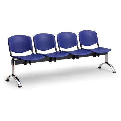 Plastová lavice ISO II, 4-sedák - chromované nohy, oranžová