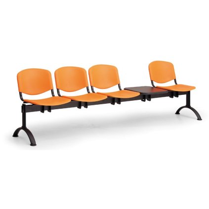 Plastová lavice ISO II, 4-sedák + stolek - černé nohy, oranžová
