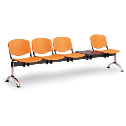Plastová lavice ISO II, 4-sedák + stolek - chromované nohy, zelená