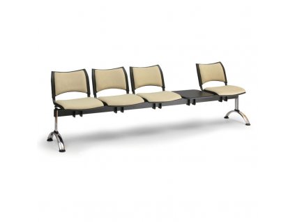 Čalouněná lavice SMART, 4-sedák + stolek - chromované nohy, oranžová