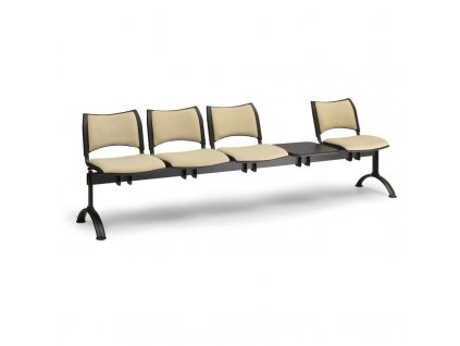 Čalouněná lavice SMART, 4-sedák + stolek - černé nohy, oranžová