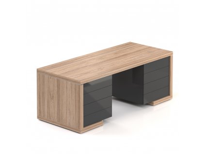 Stůl Lineart 200 x 85 cm + 2x kontejner, jilm světlý / antracit