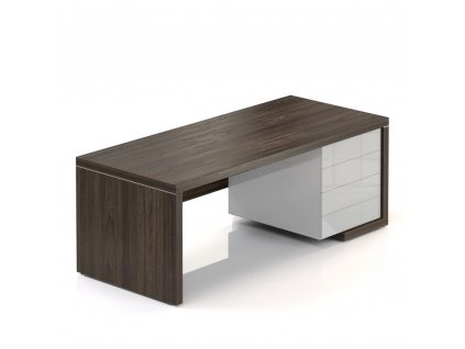 Stůl Lineart 200 x 85 cm + pravý kontejner, jilm tmavý / bílá