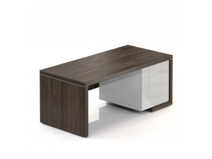 Stůl Lineart 180 x 85 cm + pravý kontejner, jilm tmavý / bílá