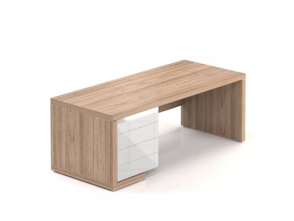 Stůl Lineart 200 x 85 cm + levý kontejner, jilm světlý / bílá