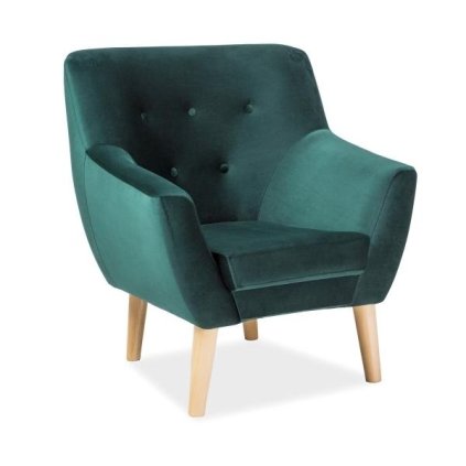 Křeslo Nordic I Velvet, zelená / přírodní dřevo