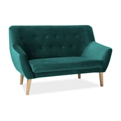 Pohovka Nordic II Velvet, zelená / přírodní dřevo