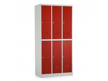 Kovová šatní skříňka - 6 boxů, 90 x 45 x 185 cm, cylindrický zámek, červená - ral 3000