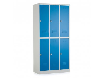 Kovová šatní skříňka - 6 boxů, 90 x 45 x 180 cm, otočný zámek, modrá - ral 5012
