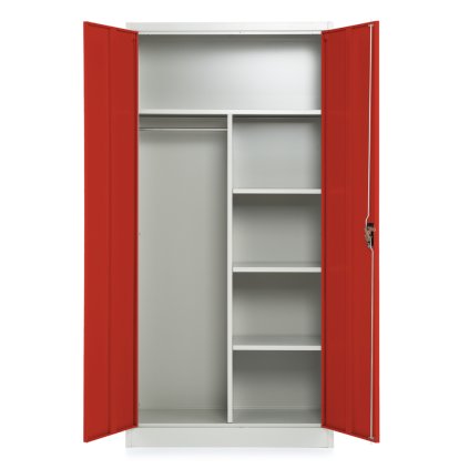 Fém szekrény, 90 x 45 x 185 cm, hengerzár, piros - ral 3000