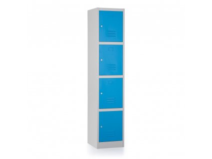 Kovová šatní skříňka - 4 boxy, 38 x 45 x 185 cm, cylindrický zámek, modrá - ral 5012
