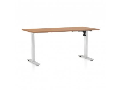 Výškově nastavitelný stůl OfficeTech A, 160 x 80 cm, bílá podnož, buk