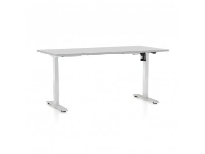 Výškově nastavitelný stůl OfficeTech A, 160 x 80 cm, bílá podnož, světle šedá