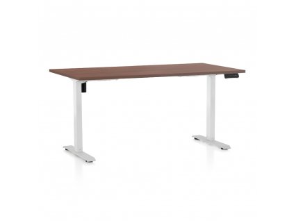 Výškově nastavitelný stůl OfficeTech B, 160 x 80 cm, bílá podnož, ořech