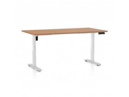 Výškově nastavitelný stůl OfficeTech B, 160 x 80 cm, bílá podnož, buk