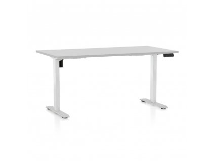 Výškově nastavitelný stůl OfficeTech B, 160 x 80 cm, bílá podnož, světle šedá