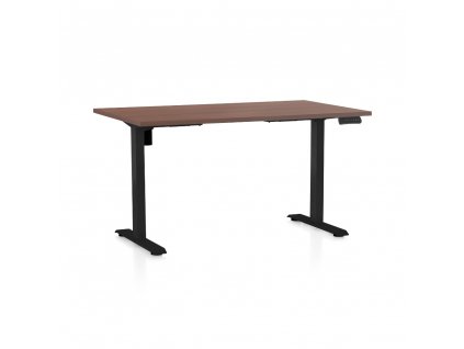 Výškově nastavitelný stůl OfficeTech B, 140 x 80 cm, černá podnož, ořech