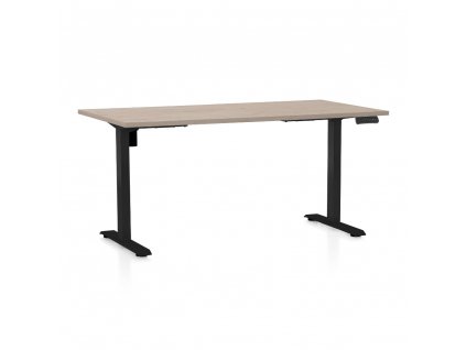 Výškově nastavitelný stůl OfficeTech B, 160 x 80 cm, černá podnož, dub