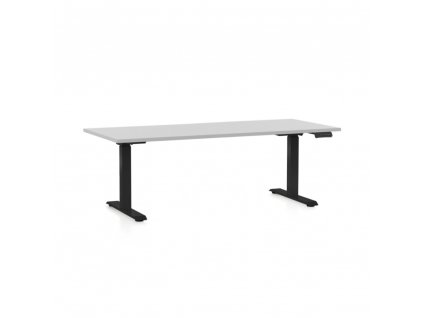 Výškově nastavitelný stůl OfficeTech D, 180 x 80 cm, černá podnož, světle šedá