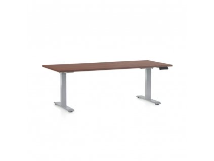 Výškově nastavitelný stůl OfficeTech D, 180 x 80 cm, šedá podnož, ořech