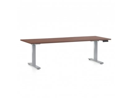 Výškově nastavitelný stůl OfficeTech D, 200 x 80 cm, šedá podnož, ořech